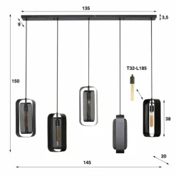 Pendelleuchte Suspension Anthracite, 5 lumières