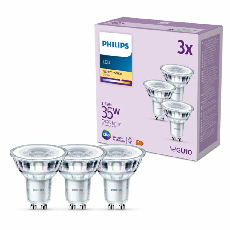 Philips Classic Lot de 3 LED GU10 3,5 watt 2700 kelvin 255 lumen