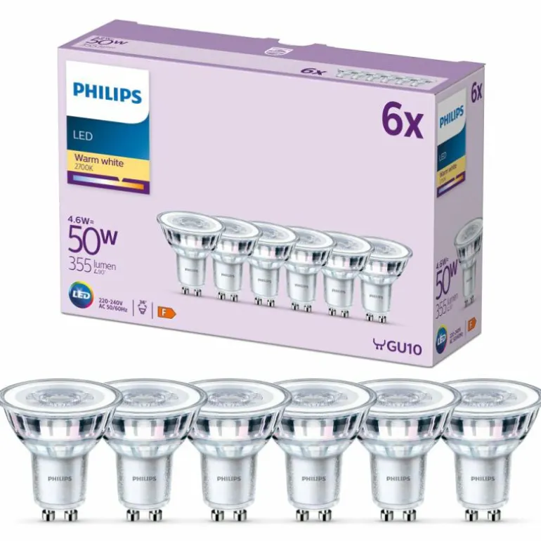 Philips Classic Lot de 6 LED GU10 4,6 watt 2700 kelvin 355 lumen