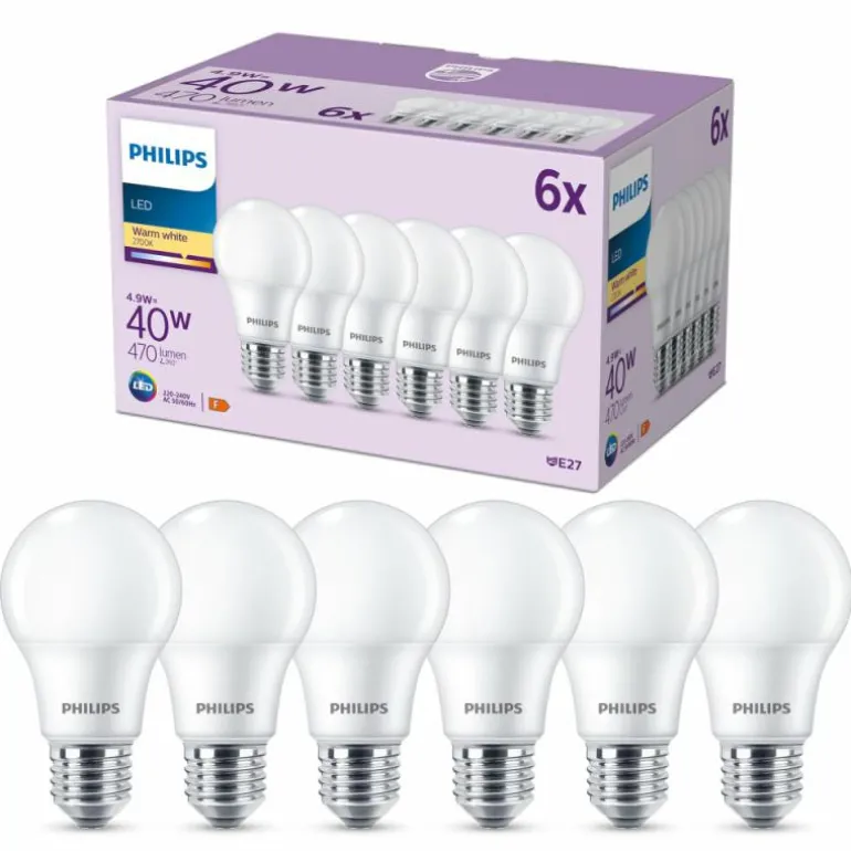 Philips Classic Lot de 6 LED E27 4,9 watt 2700 kelvin 470 lumen