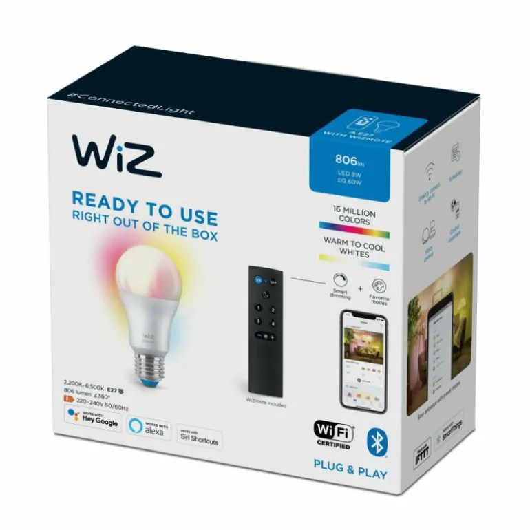 Philips WiZ LED E27 8 watt 2200 - 6500 kelvin 806 lumen