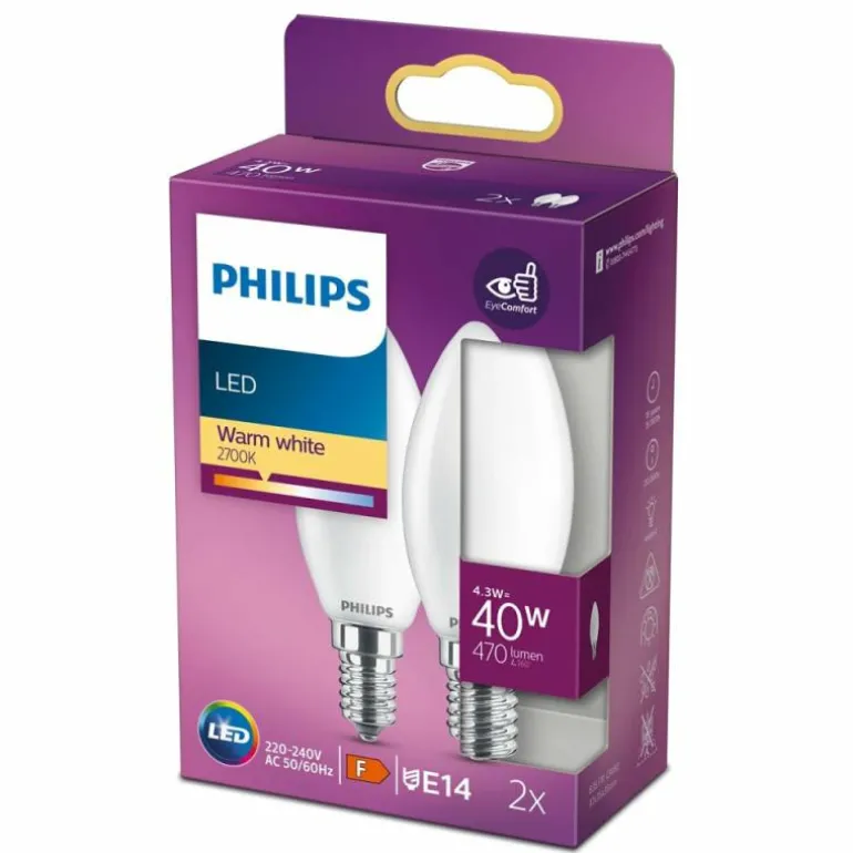 Philips 2x LED E14 4,3 Watt 2700 Kelvin 470 Lumen