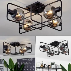 Plafonnier Agropoli Noir, 4 lumières