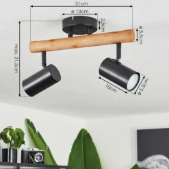 Plafonnier Arbrentin Écru, Noir, 2 lumières