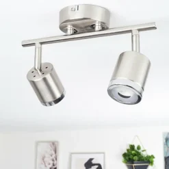 Plafonnier Autilla LED Nickel mat, Blanc, 2 lumières