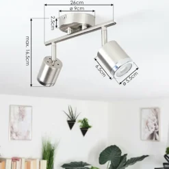 Plafonnier Autilla LED Nickel mat, Blanc, 2 lumières