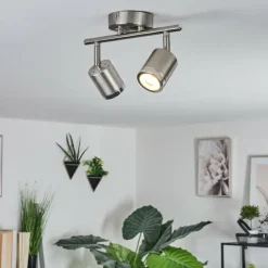 Plafonnier Autilla LED Nickel mat, Blanc, 2 lumières