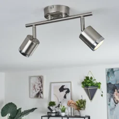 Plafonnier Autilla LED Nickel mat, Blanc, 2 lumières