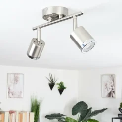 Plafonnier Autilla LED Nickel mat, Blanc, 2 lumières