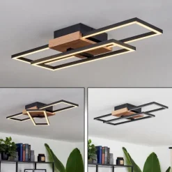Plafonnier Avelal LED Bois clair, Couleur bois, Noir, 1 lumière