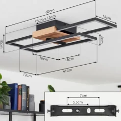 Plafonnier Avelal LED Bois clair, Couleur bois, Noir, 1 lumière