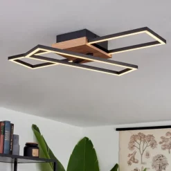 Plafonnier Avelal LED Bois clair, Couleur bois, Noir, 1 lumière