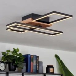 Plafonnier Avelal LED Bois clair, Couleur bois, Noir, 1 lumière