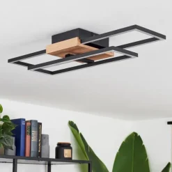 Plafonnier Avelal LED Bois clair, Couleur bois, Noir, 1 lumière