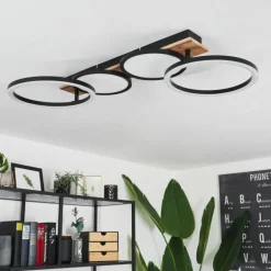 Plafonnier Avelal LED Brun, Couleur bois, Noir, 1 lumière