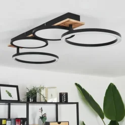 Plafonnier Avelal LED Brun, Couleur bois, Noir, 1 lumière