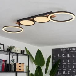 Plafonnier Avelal LED Brun, Couleur bois, Noir, 1 lumière