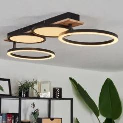 Plafonnier Avelal LED Brun, Couleur bois, Noir, 1 lumière