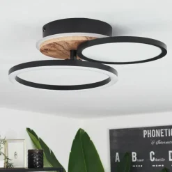 Plafonnier Avelal LED Brun, Couleur bois, Noir, 1 lumière