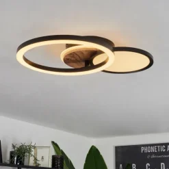 Plafonnier Avelal LED Brun, Couleur bois, Noir, 1 lumière