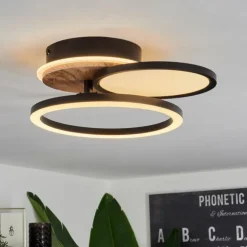 Plafonnier Avelal LED Brun, Couleur bois, Noir, 1 lumière