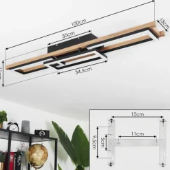 Plafonnier Ayajasco LED Brun, Couleur bois, Noir, 1 lumière