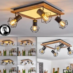 Plafonnier Bardhaman LED Brun, Chrome, Couleur bois, Noir, 5 lumières