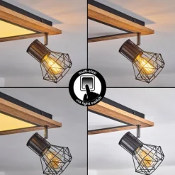 Plafonnier Bardhaman LED Brun, Chrome, Couleur bois, Noir, 5 lumières