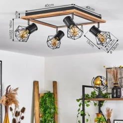 Plafonnier Bardhaman LED Brun, Chrome, Couleur bois, Noir, 5 lumières