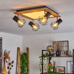 Plafonnier Bardhaman LED Brun, Chrome, Couleur bois, Noir, 5 lumières