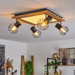 Plafonnier Bardhaman LED Brun, Chrome, Couleur bois, Noir, 5 lumières