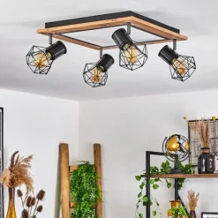 Plafonnier Bardhaman LED Brun, Chrome, Couleur bois, Noir, 5 lumières