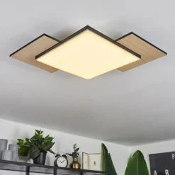 Plafonnier Barullu LED Bois clair, Noir, Blanc, 1 lumière