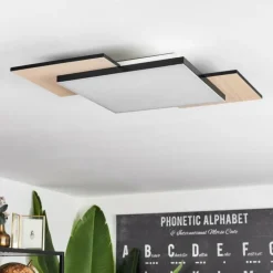 Plafonnier Barullu LED Bois clair, Noir, Blanc, 1 lumière