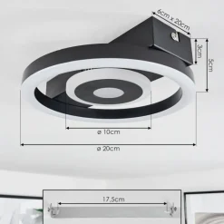 Plafonnier Canhoso LED Noir, 1 lumière