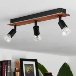 Plafonnier Castillo Bois foncé, Noir, 3 lumières