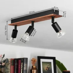 Plafonnier Castillo Bois foncé, Noir, 3 lumières