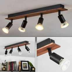 Plafonnier Castillo Bois foncé, Noir, 4 lumières