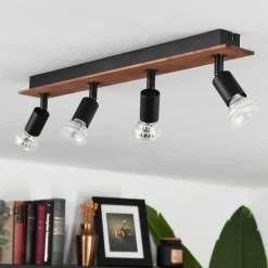 Plafonnier Castillo Bois foncé, Noir, 4 lumières