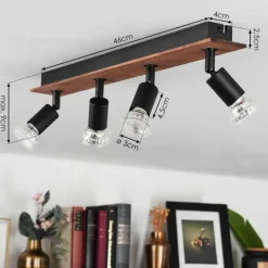 Plafonnier Castillo Bois foncé, Noir, 4 lumières