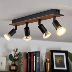 Plafonnier Castillo Bois foncé, Noir, 4 lumières