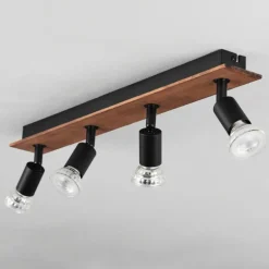 Plafonnier Castillo Bois foncé, Noir, 4 lumières