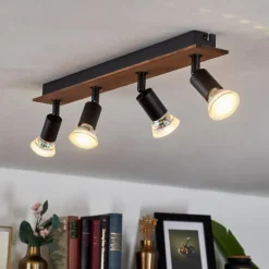 Plafonnier Castillo Bois foncé, Noir, 4 lumières