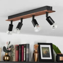 Plafonnier Castillo Bois foncé, Noir, 4 lumières