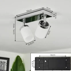 Plafonnier Cerejeiras LED Chrome, 2 lumières, Télécommandes, Changeur de couleurs