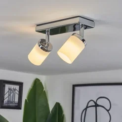 Plafonnier Cerejeiras LED Chrome, 2 lumières, Télécommandes, Changeur de couleurs