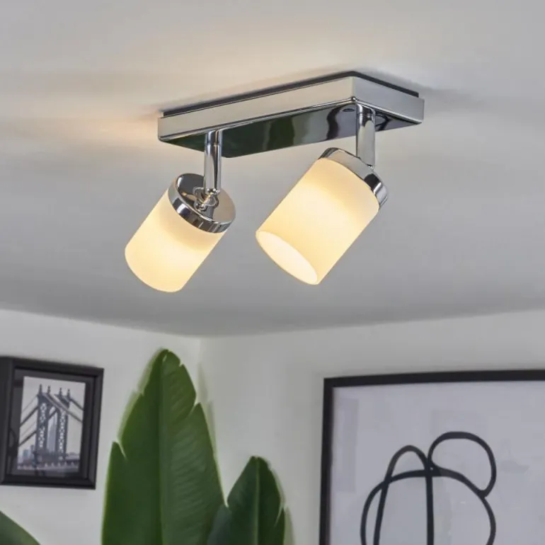 Plafonnier Cerejeiras LED Chrome, 2 lumières, Télécommandes, Changeur de couleurs