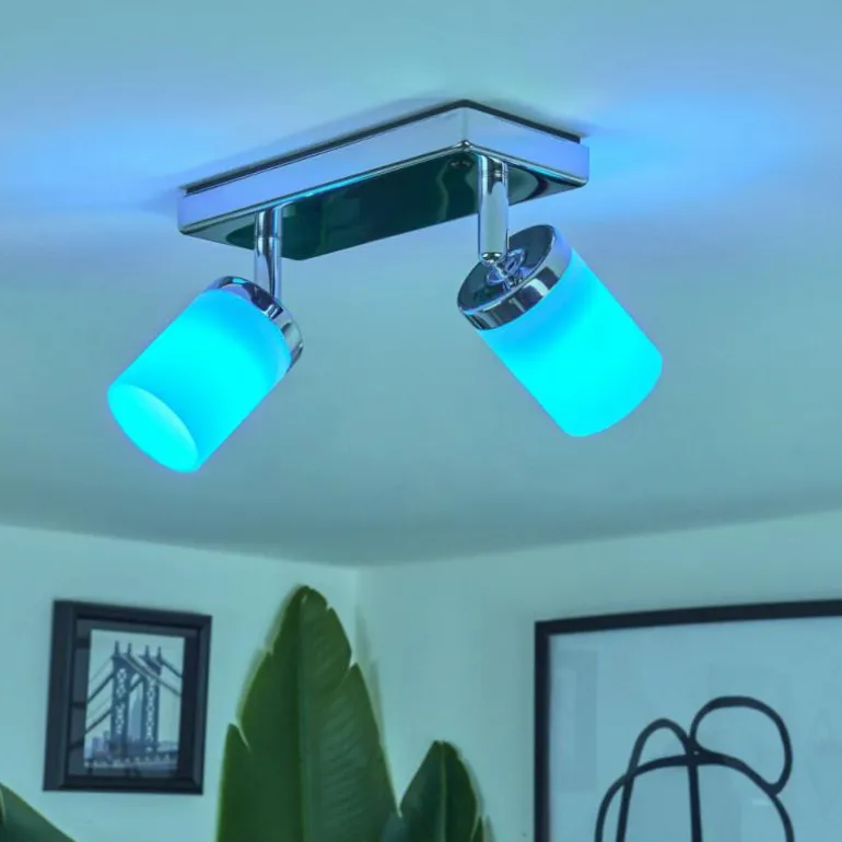 Plafonnier Cerejeiras LED Chrome, 2 lumières, Télécommandes, Changeur de couleurs