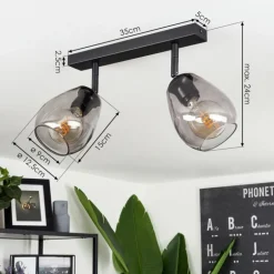 Plafonnier Chaiguao Noir, 2 lumières