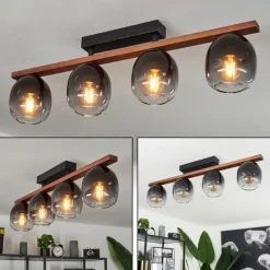 Plafonnier Chauplane Bois foncé, Noir, 4 lumières
